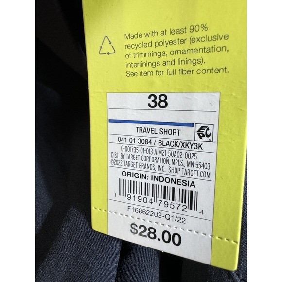 All in Motion Men's Size 38 Travel Shorts Black With Pockets - Picture 7 of 8